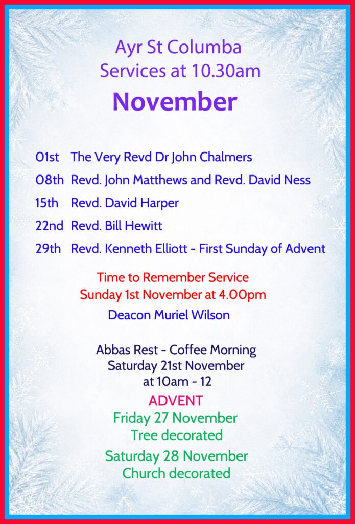 November Services at Ayr: St. Columba Church